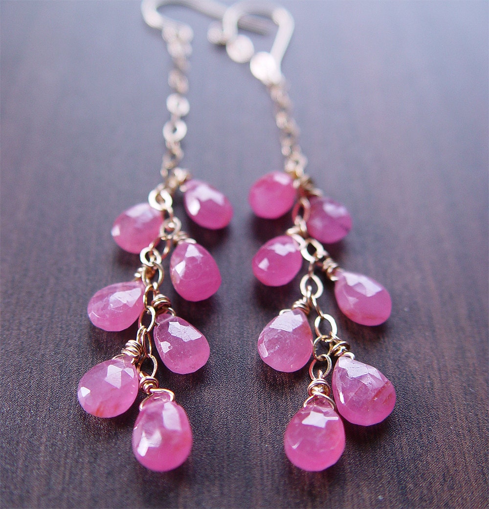 Pink Sapphire Cluster Gold Earrings