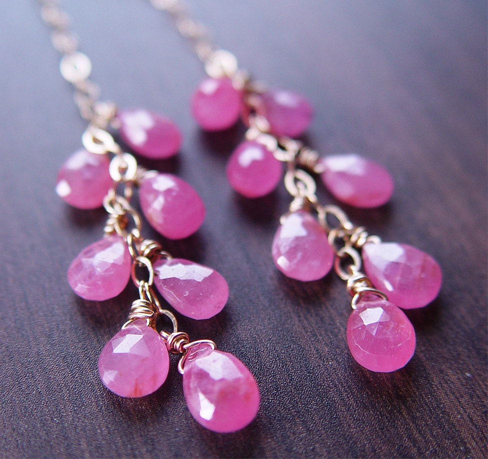 Pink Sapphire Cluster Gold Earrings