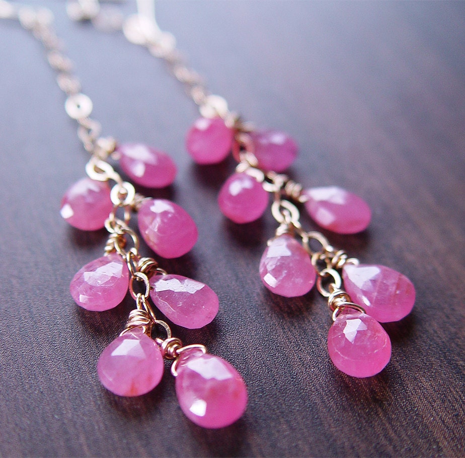 Pink Sapphire Cluster Gold Earrings