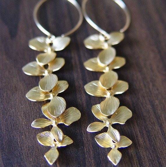 Orchid Flower Gold Cluster Earrings