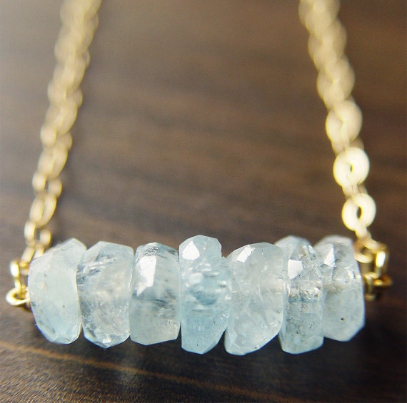 Aquamarine Nugget Gold Necklace
