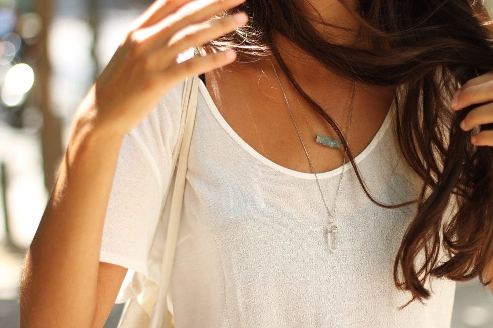 Aquamarine Nugget Gold Necklace