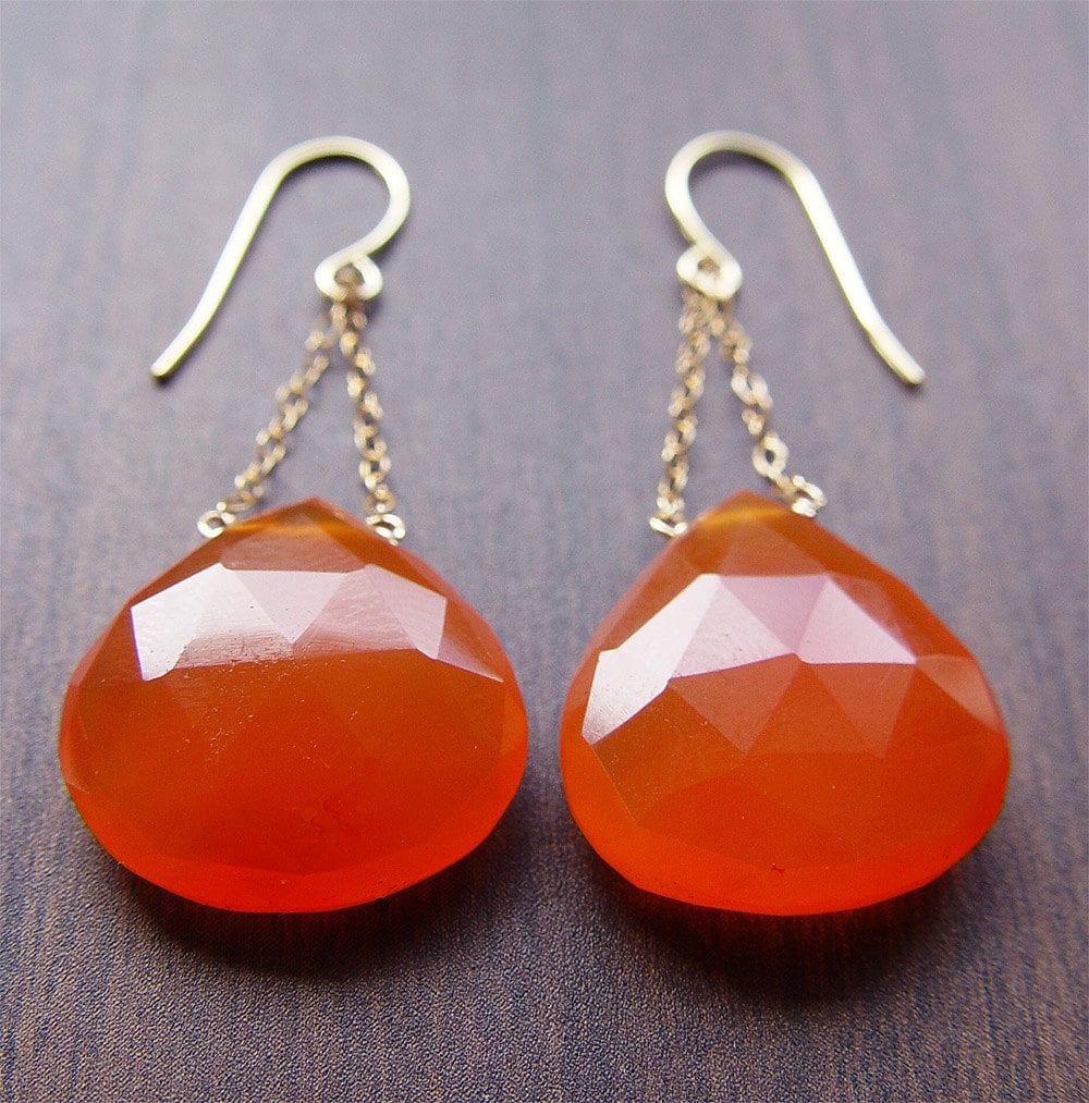 Carnelian Gold Chain Statement Earrings