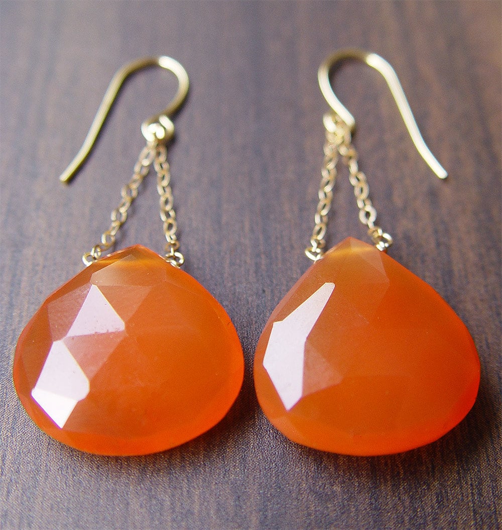 Carnelian Gold Chain Statement Earrings