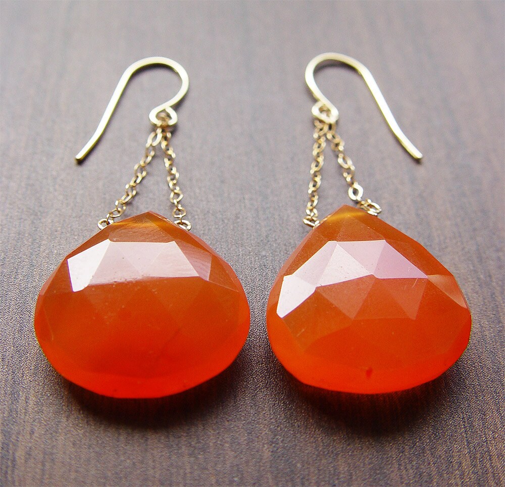 Carnelian Gold Chain Statement Earrings