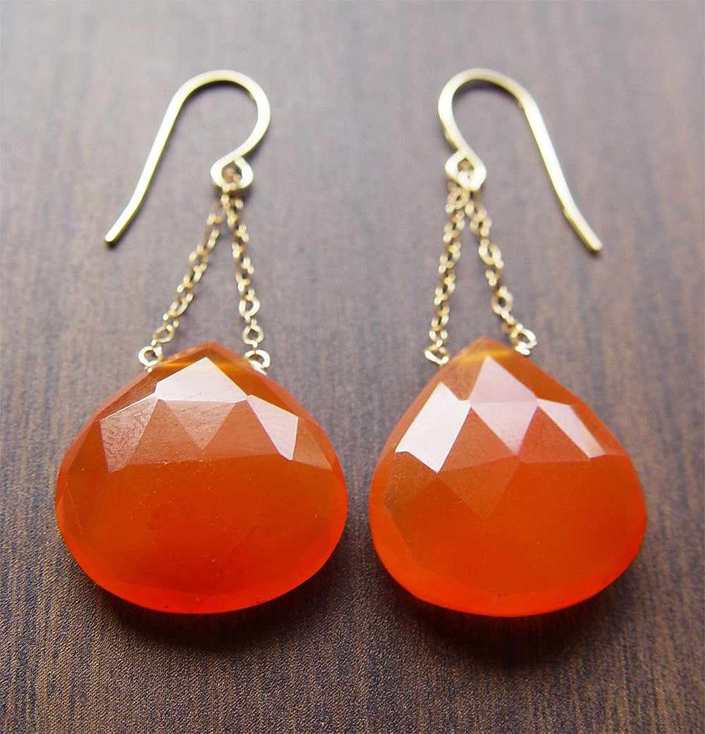 Carnelian Gold Chain Statement Earrings