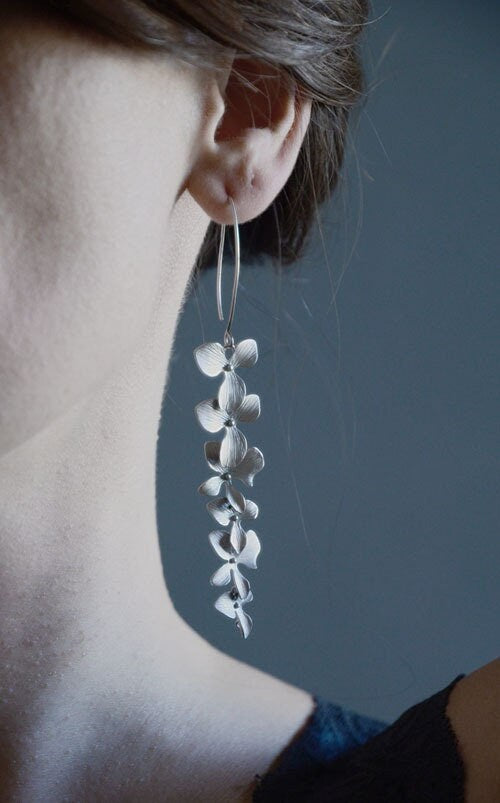 Orchid Flower Silver Earrings