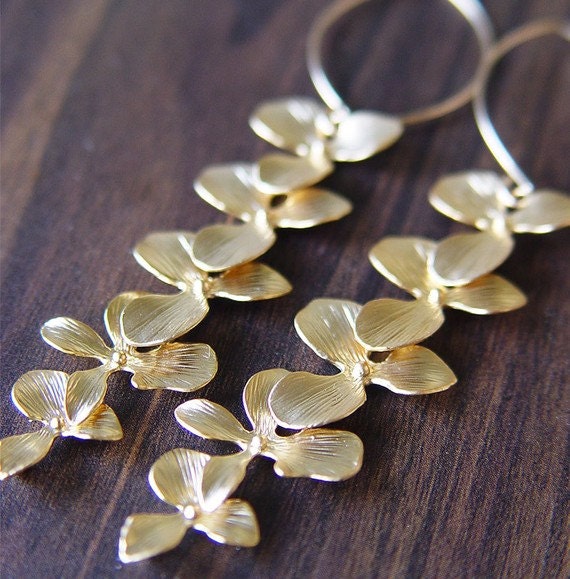 Orchid Flower Gold Cluster Earrings
