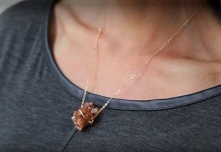 Peach Aragonite Crystal Gold Necklace