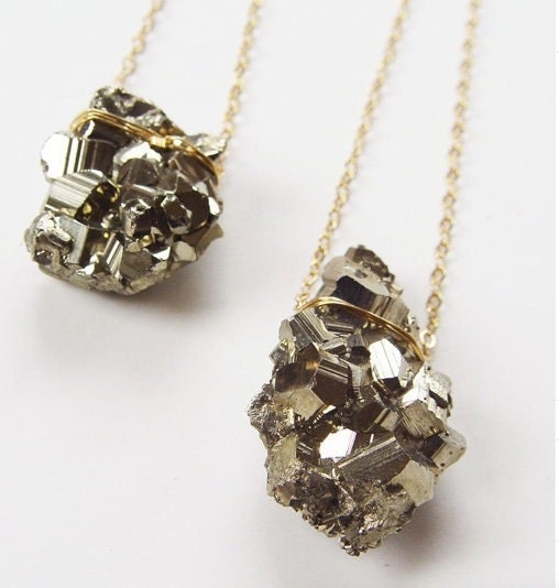 Pyrite Crystal Gold Statement Necklace