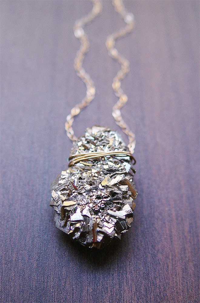 Pyrite Crystal Gold Statement Necklace