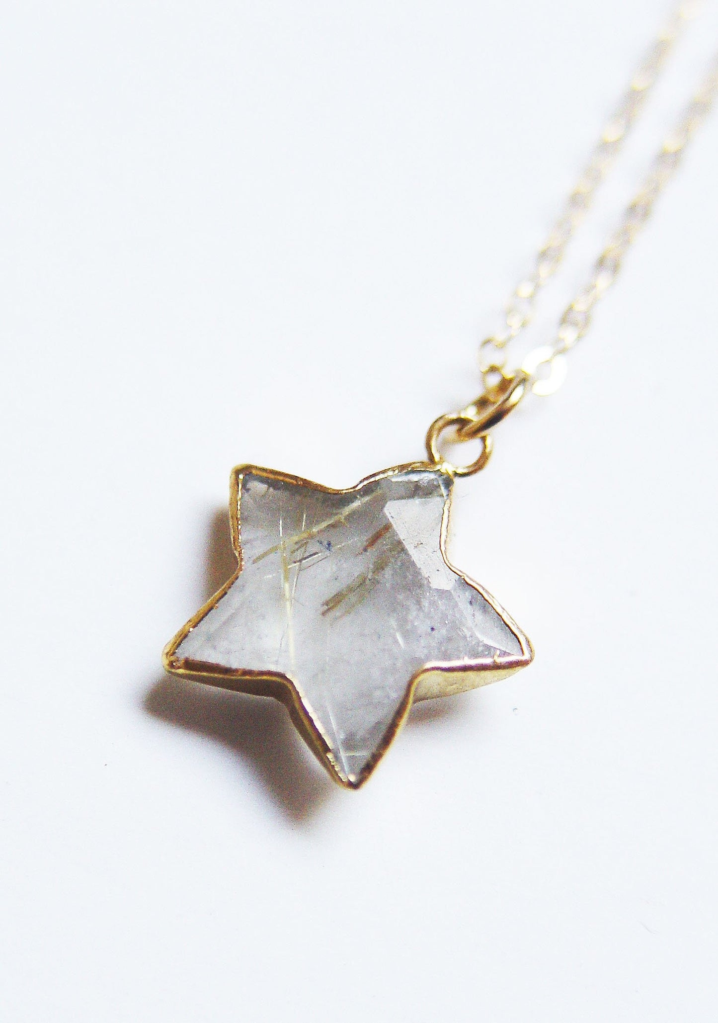 Rutile Quartz Lapis Star Gold Necklace