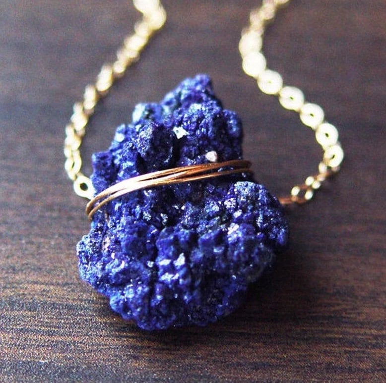 Indigo Azurite Crystal Gold Necklace