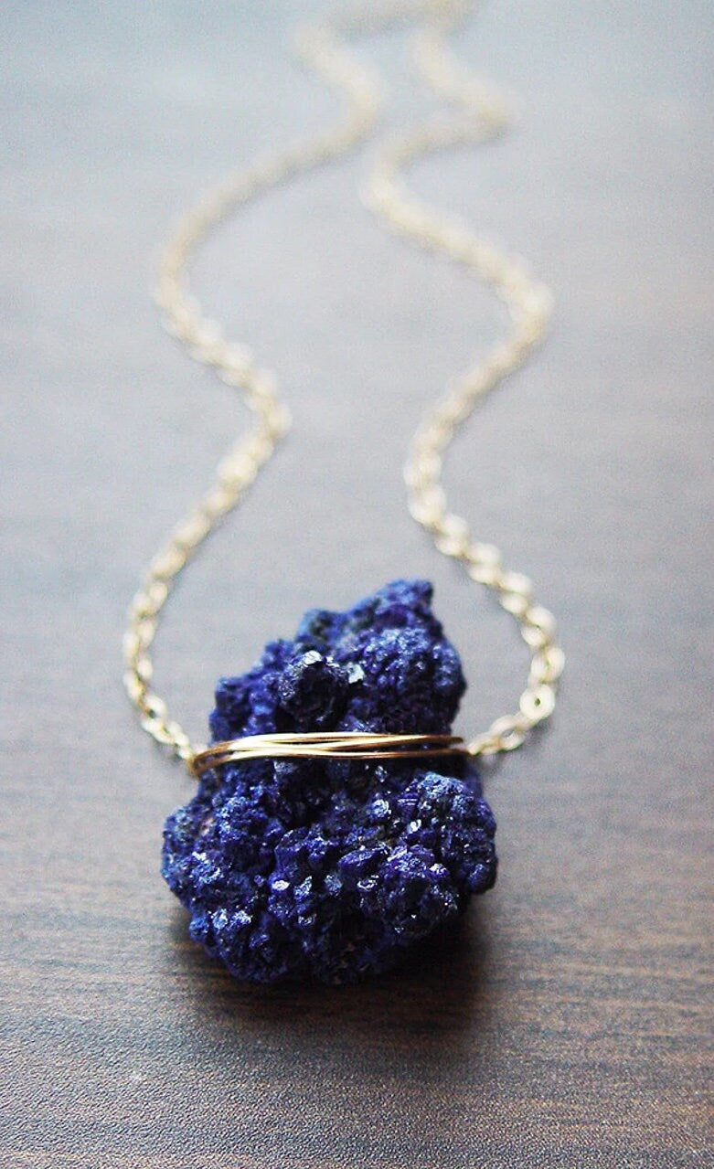 Indigo Azurite Crystal Gold Necklace