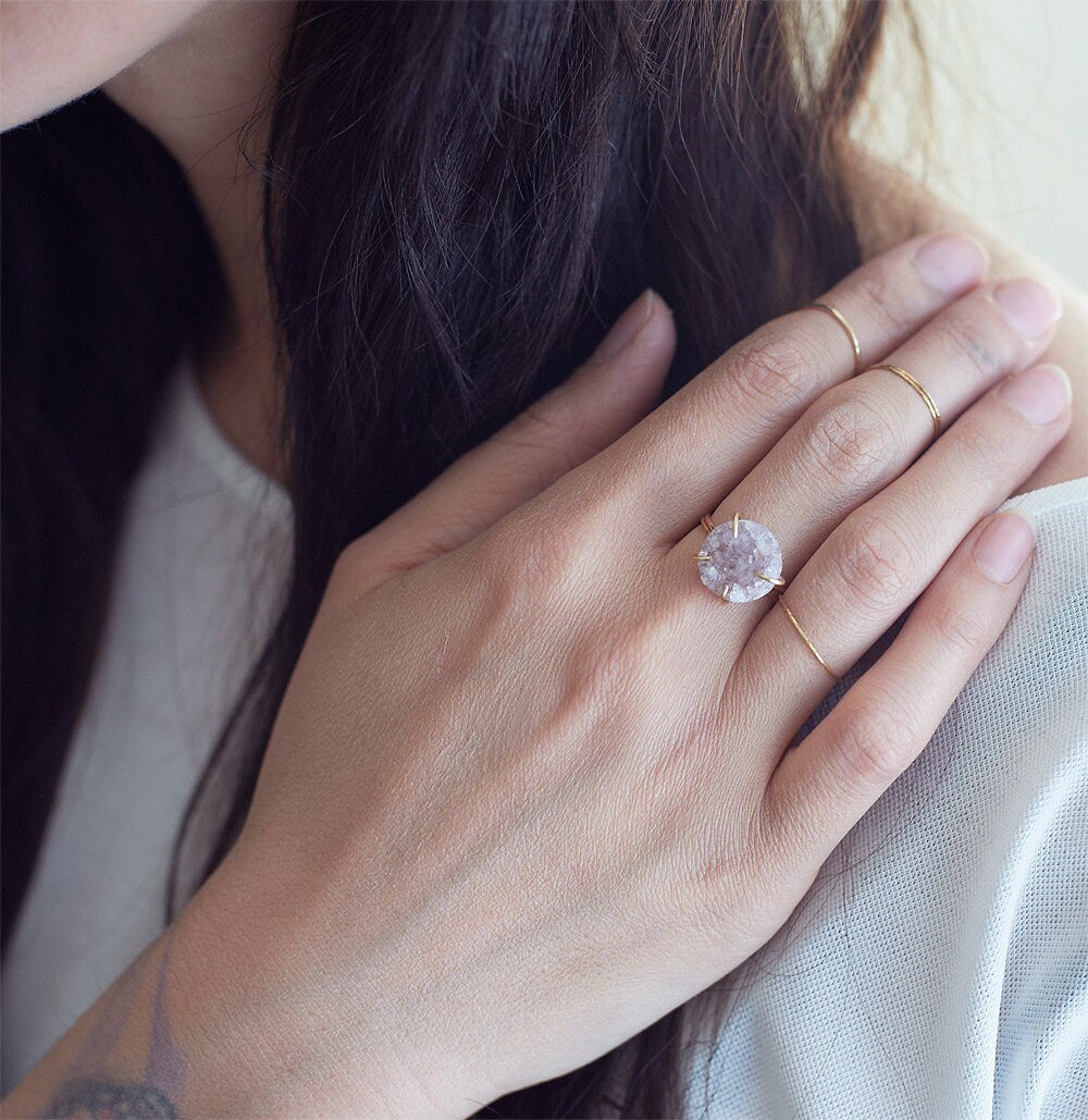 Lavender Amethyst Druzy Gold Ring