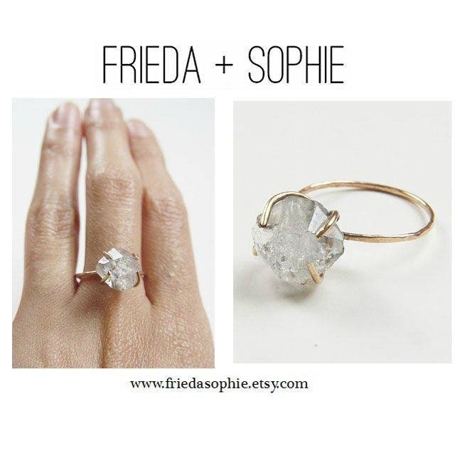 Raw Herkimer Diamond 14k Gold Ring