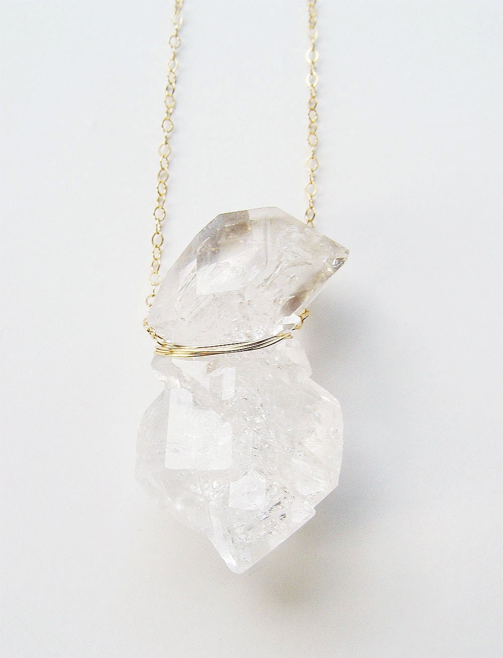 Double Herkimer Diamond Crystal Gold Necklace