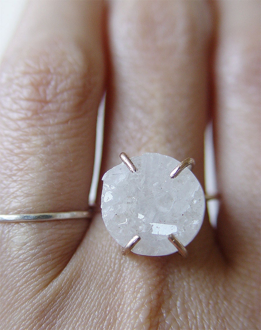 White Druzy Crystal Gold Ring