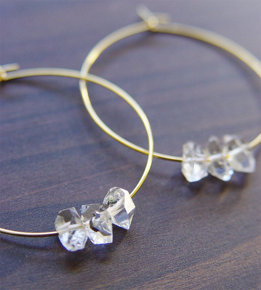 Triple Herkimer Diamond Gold Fill Earrings