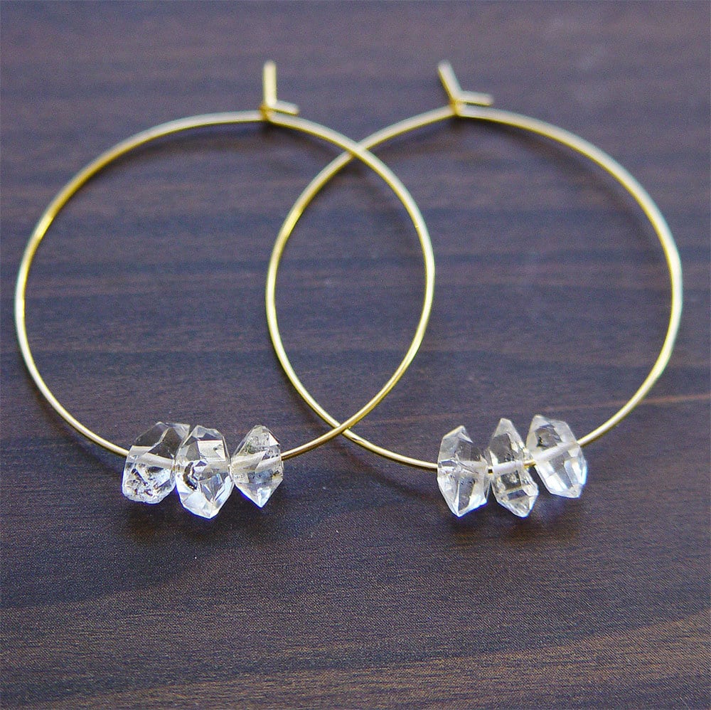 Triple Herkimer Diamond Gold Fill Earrings