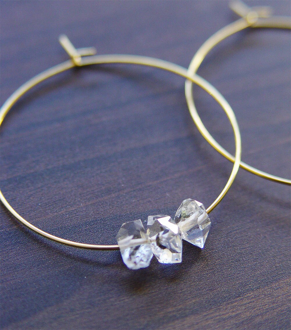 Triple Herkimer Diamond Gold Fill Earrings