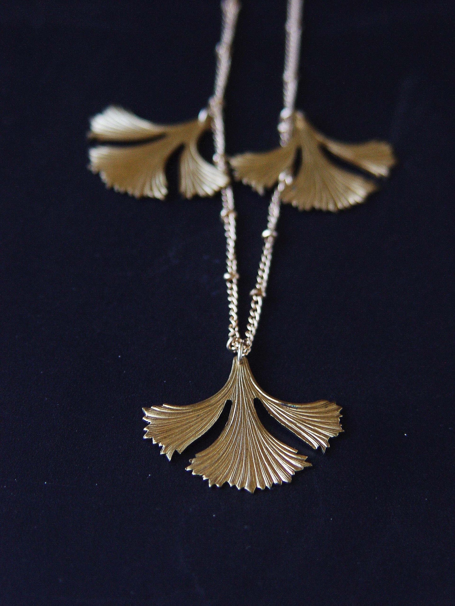 Triple Ginkgo Leaf Botanical Gold Necklace