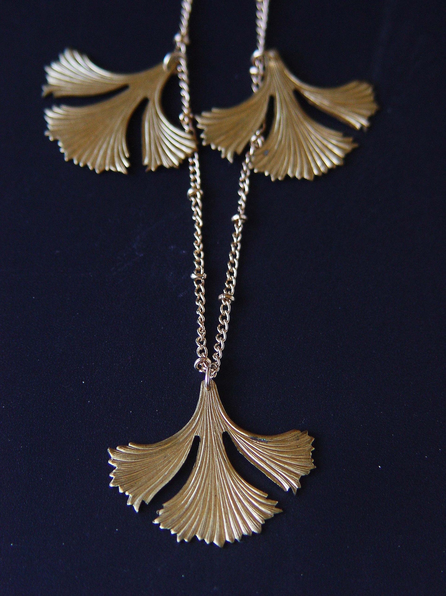 Triple Ginkgo Leaf Botanical Gold Necklace