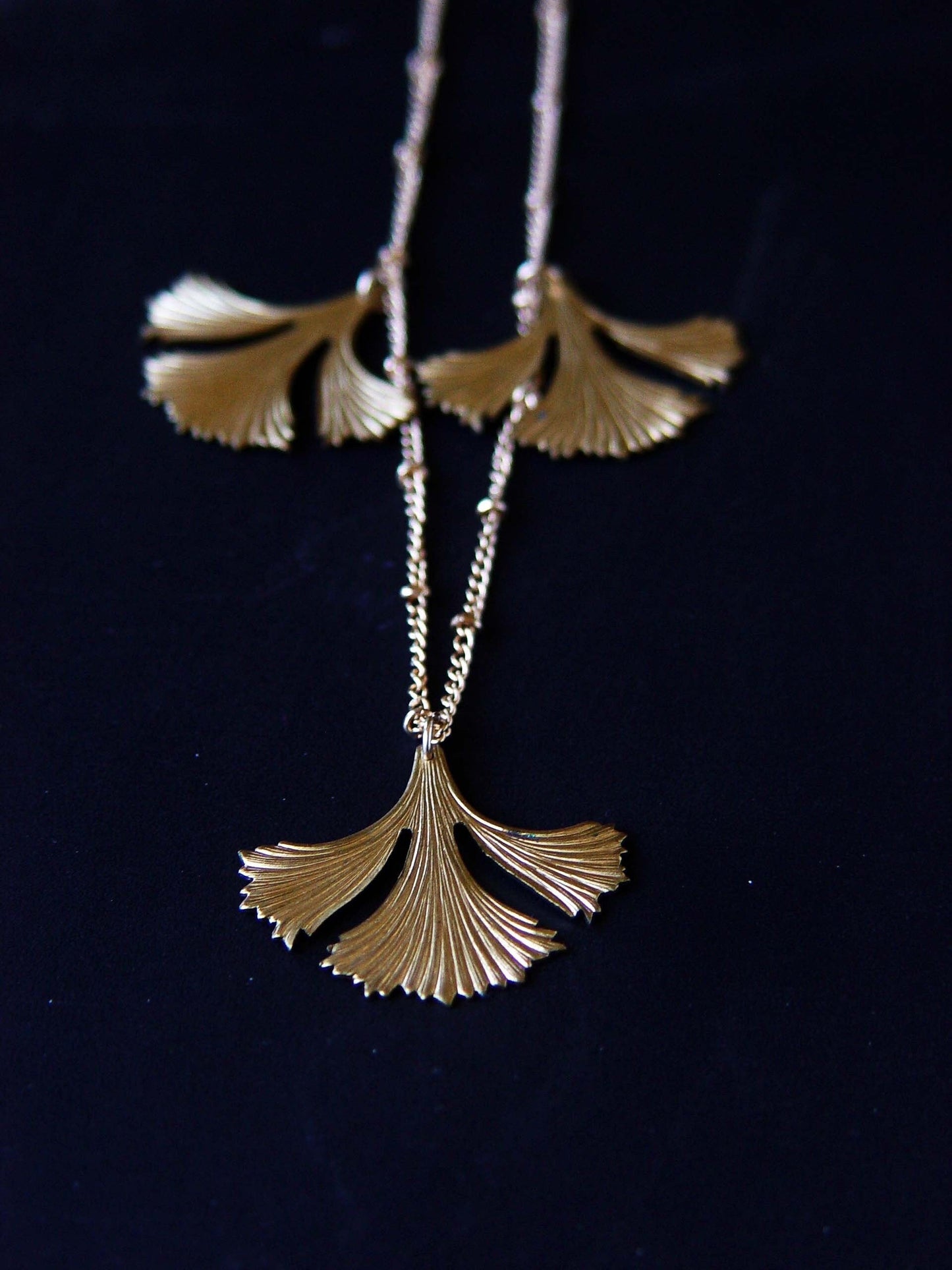 Triple Ginkgo Leaf Botanical Gold Necklace