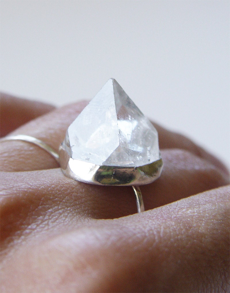 Raw Apophyllite Crystal Pyramid Ring: 14K Gold Fill Boho Sacred Geometry Jewelry