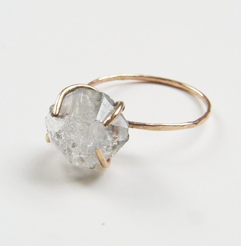 Raw Herkimer Diamond 14k Gold Ring