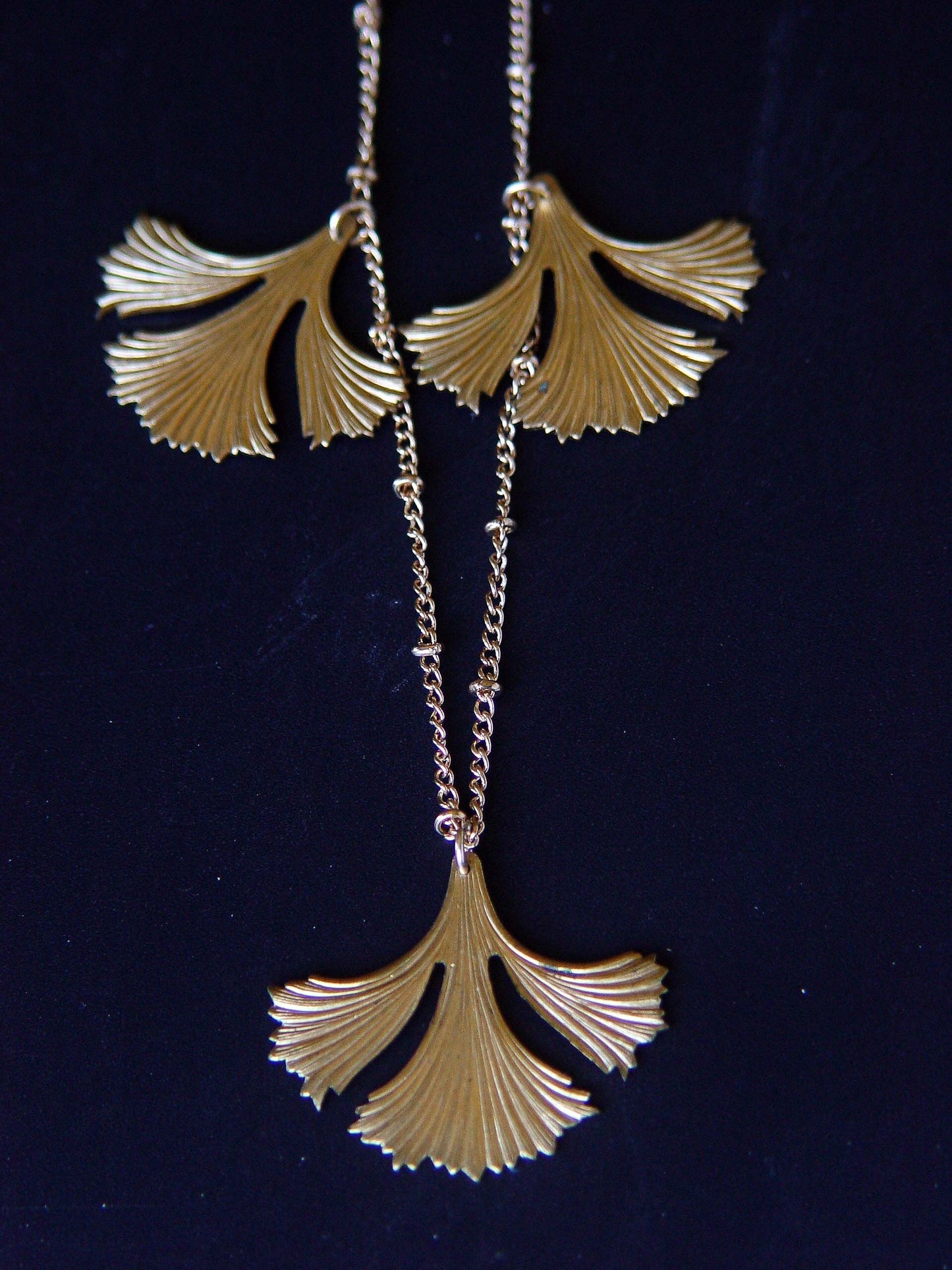 Triple Ginkgo Leaf Botanical Gold Necklace