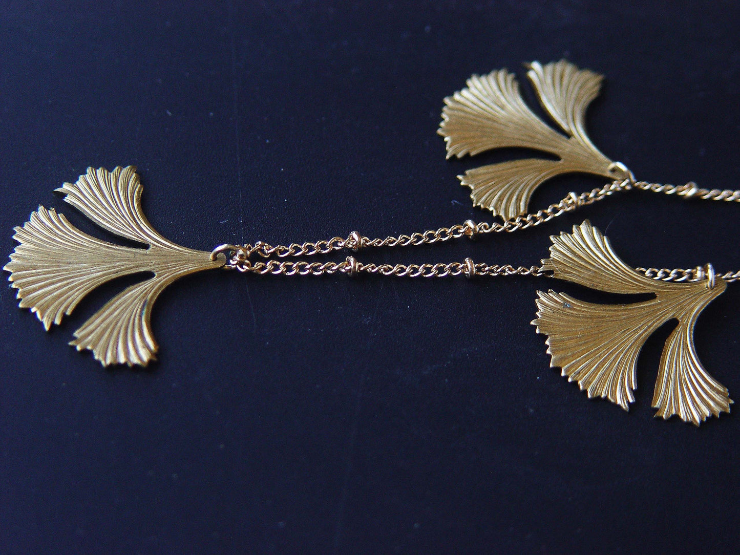 Triple Ginkgo Leaf Botanical Gold Necklace