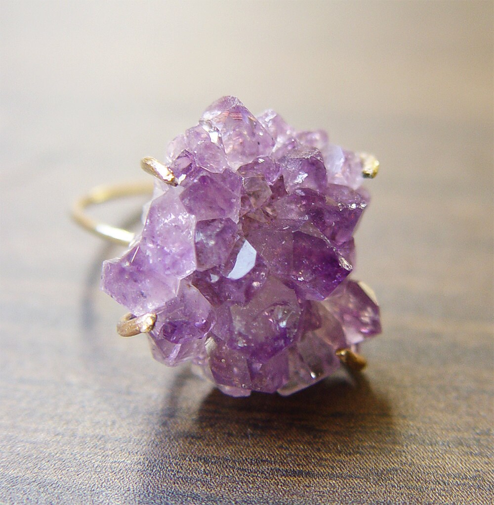 Purple Amethyst Crystal Gold Statement Ring