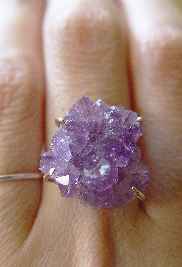 Purple Amethyst Crystal Gold Statement Ring