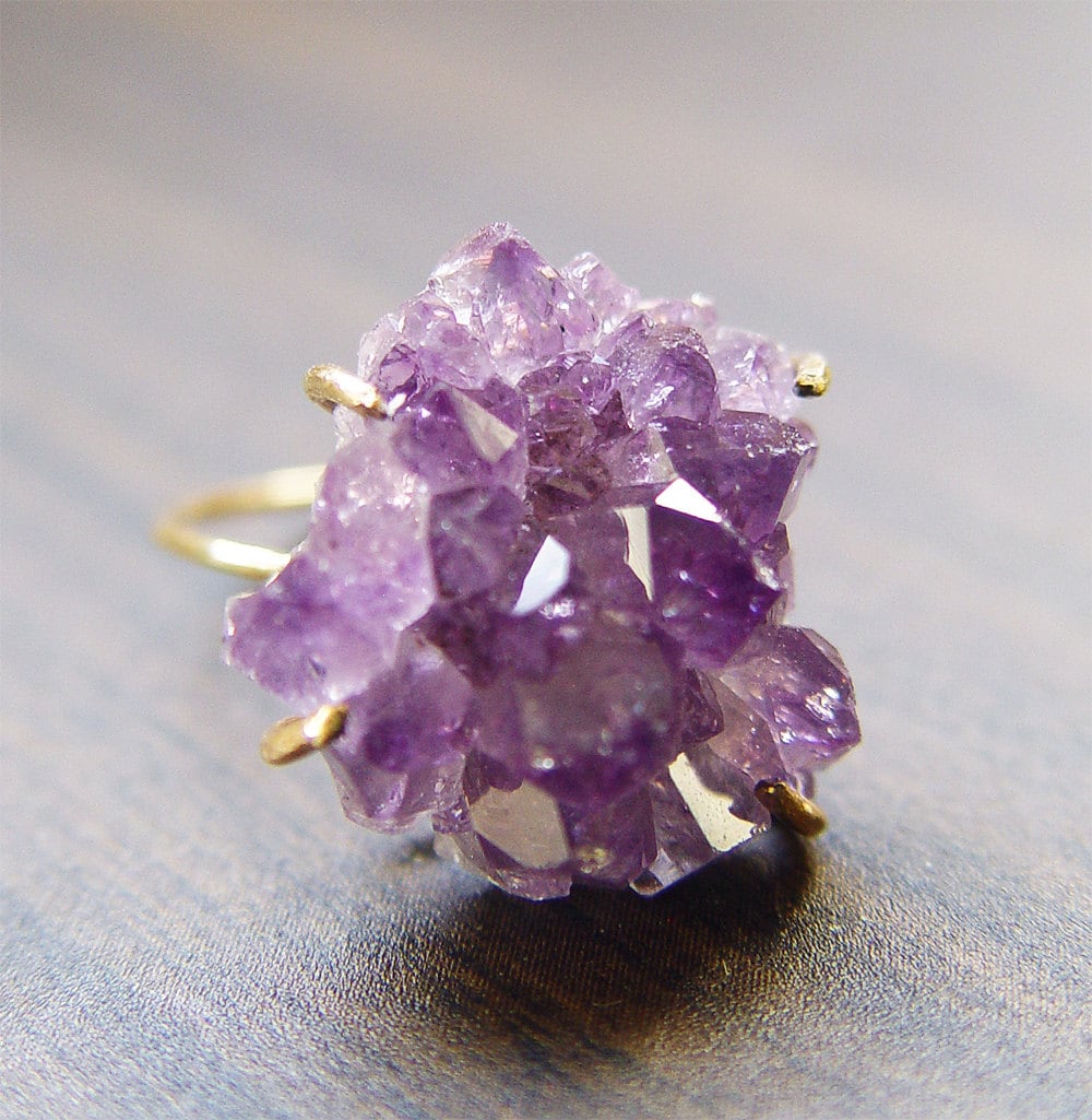 Purple Amethyst Crystal Gold Statement Ring