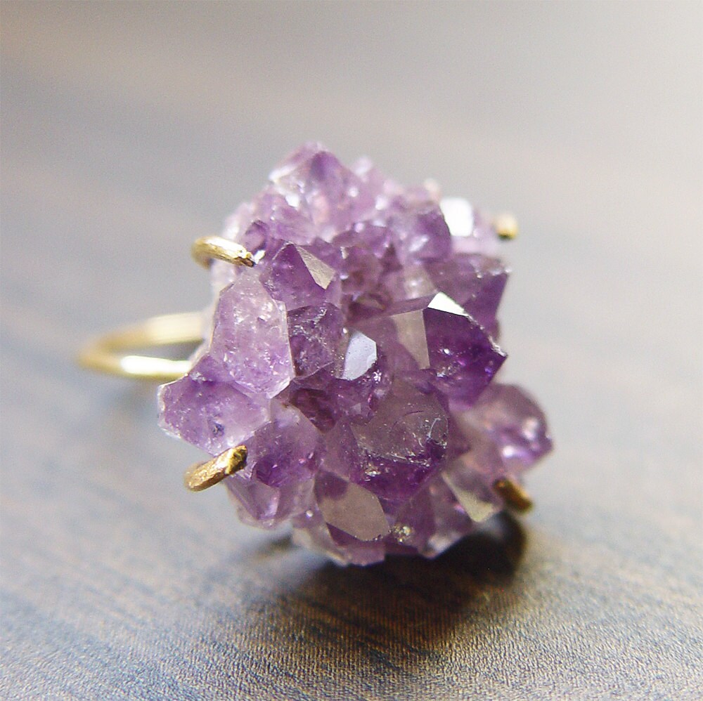 Purple Amethyst Crystal Gold Statement Ring