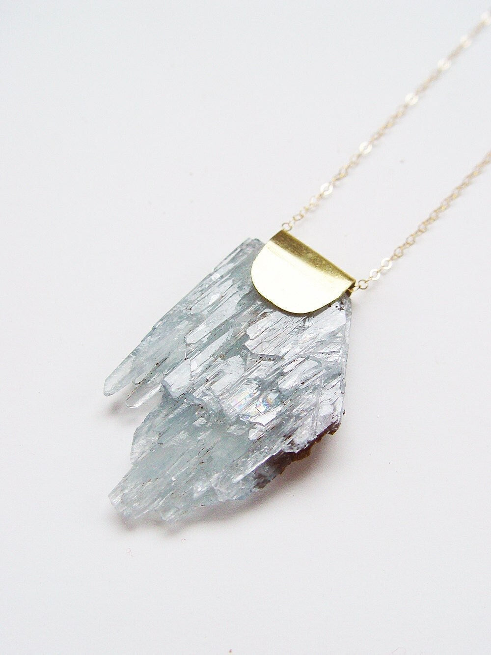 Blue Barite Crystal Gold Necklace.