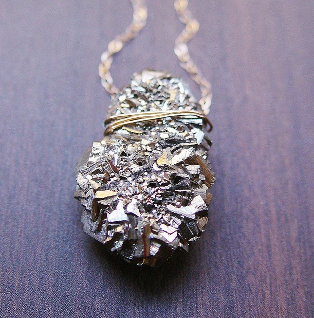 Pyrite Crystal Gold Statement Necklace