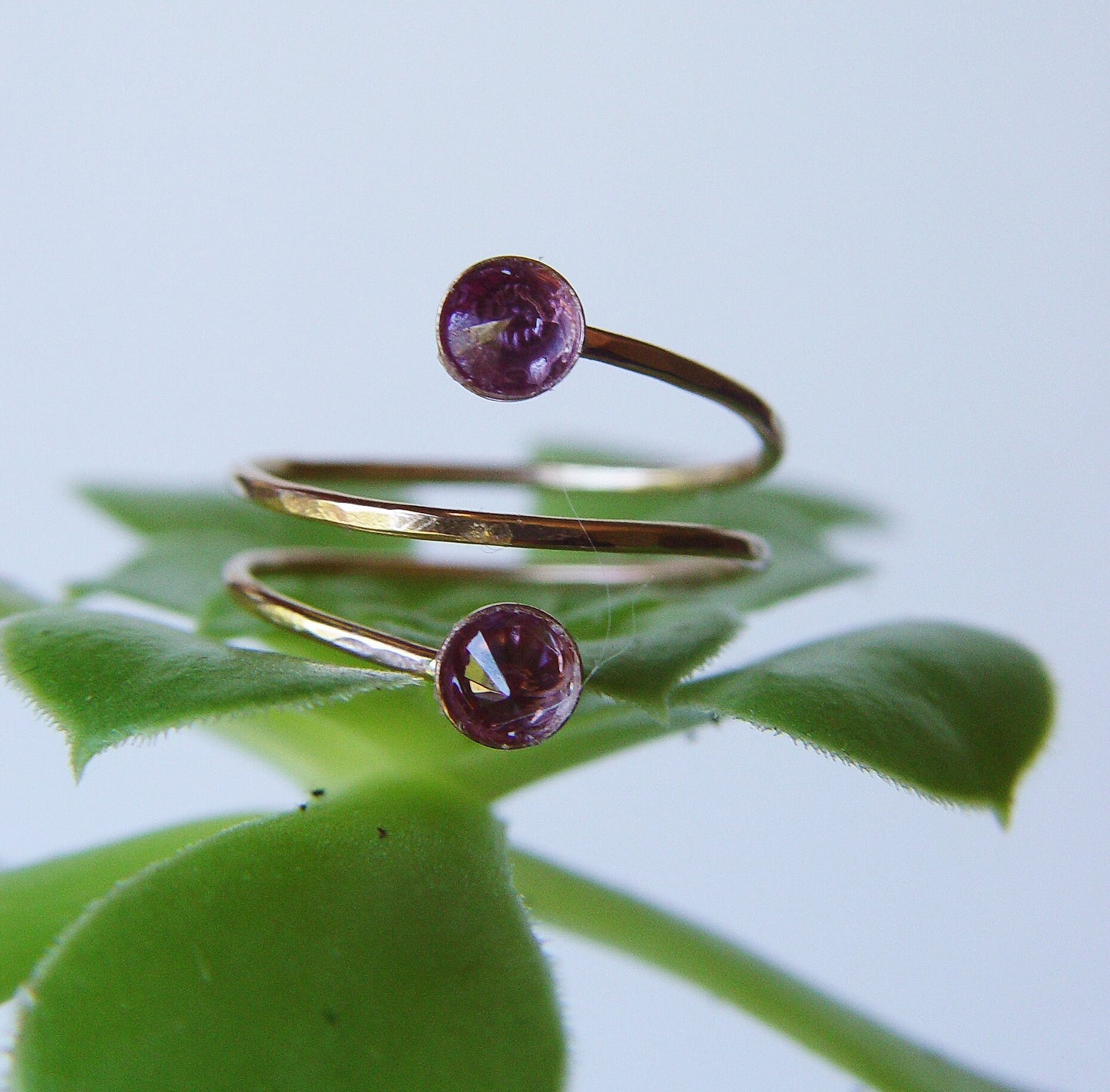 Pink Tourmaline Double Spiral Gold Ring