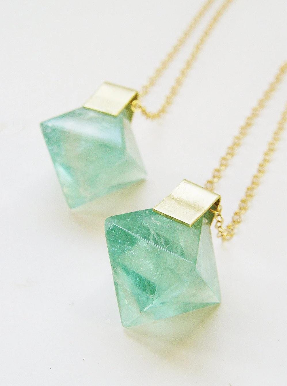 Green Fluorite Crystal Gold Necklace