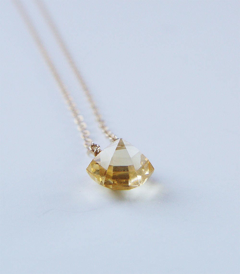 Citrine Pyramid Gold Hexagon Necklace