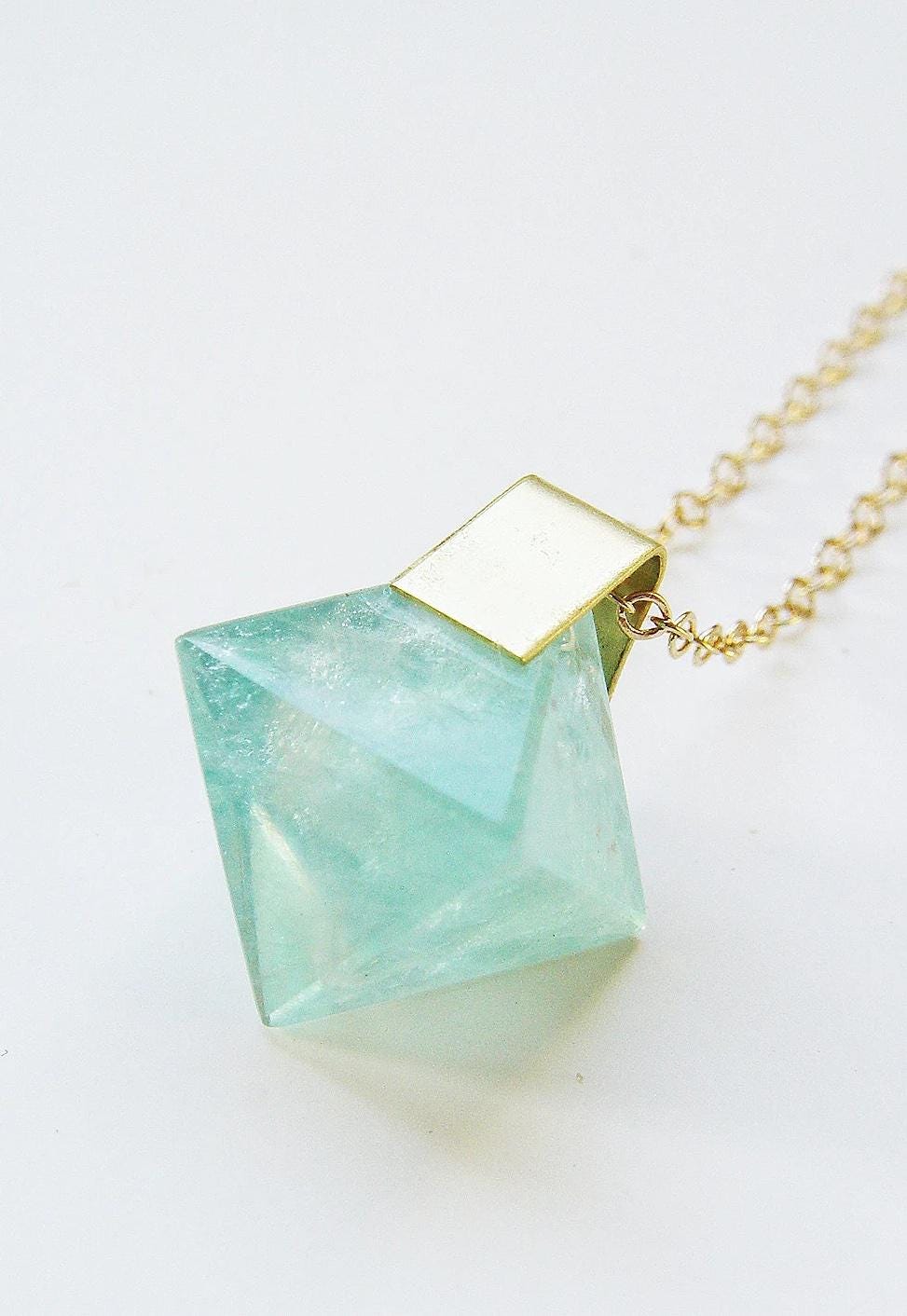 Green Fluorite Crystal Gold Necklace