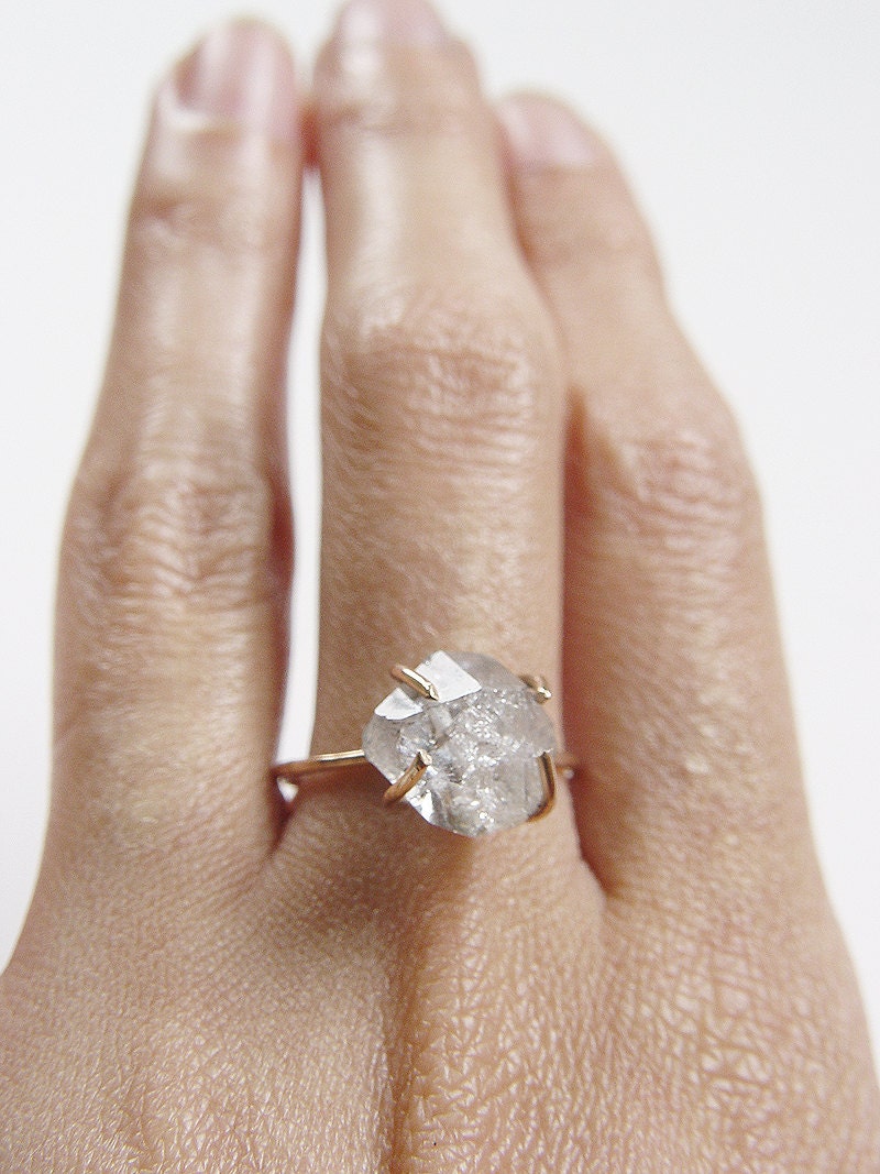 Raw Herkimer Diamond 14k Gold Ring