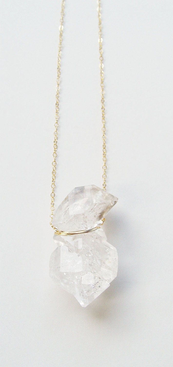 Double Herkimer Diamond Crystal Gold Necklace