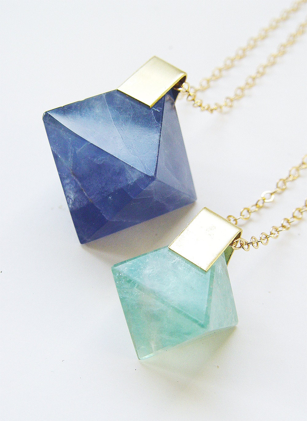 Green Fluorite Crystal Gold Necklace