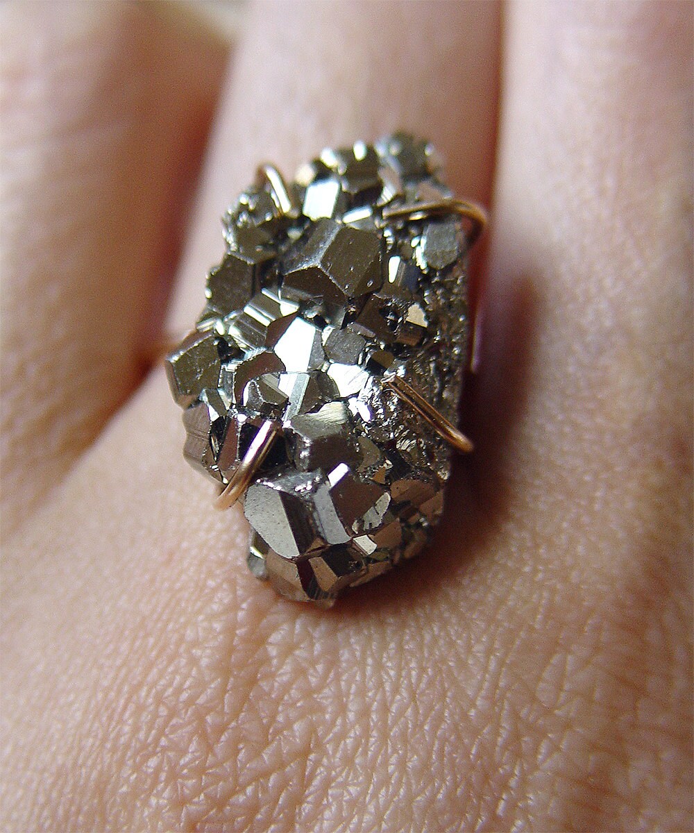 Pyrite Crystal Gold Statement Ring