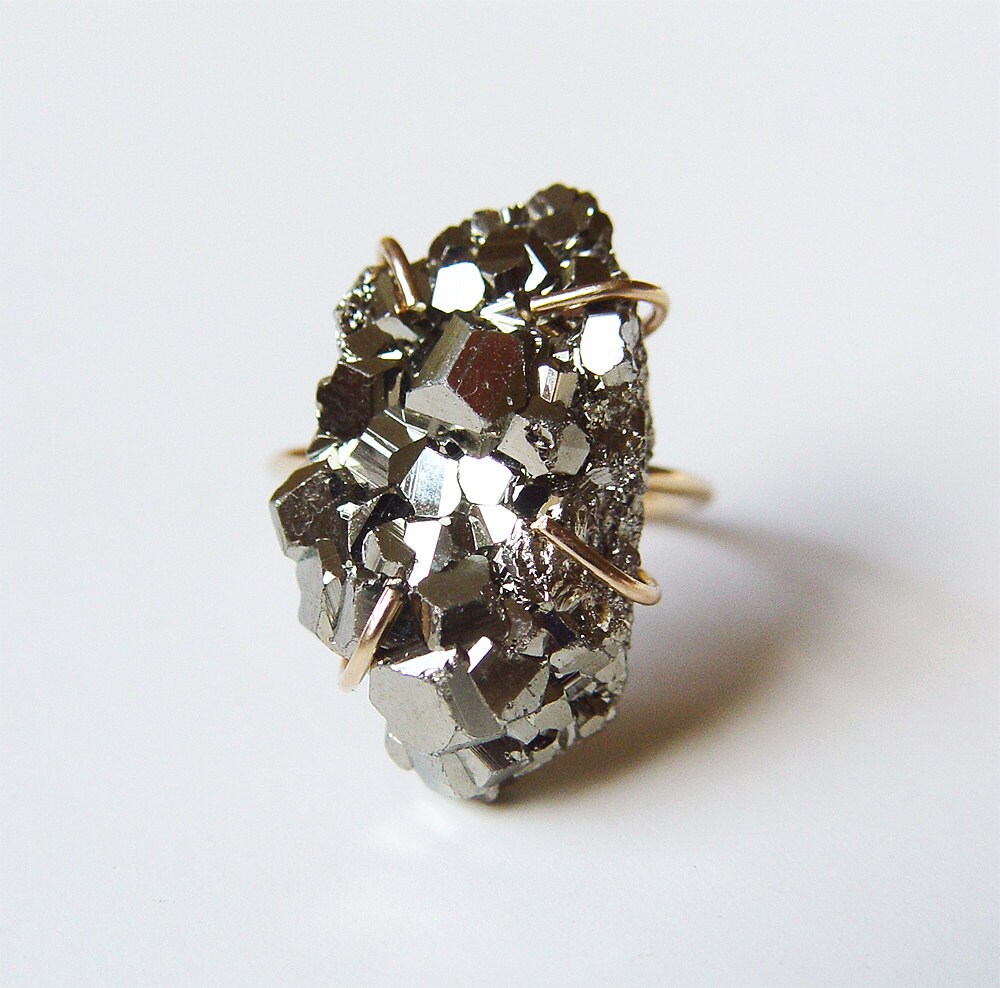 Pyrite Crystal Gold Statement Ring