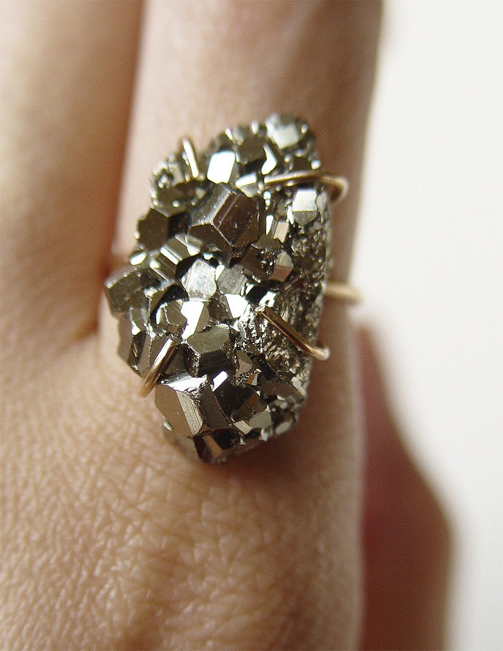 Pyrite Crystal Gold Statement Ring