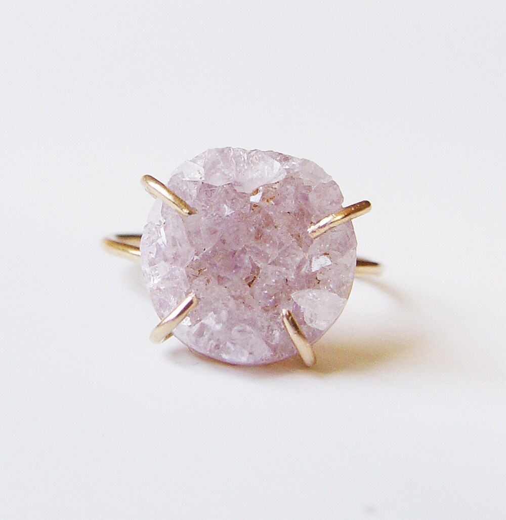 Lavender Amethyst Druzy Gold Ring