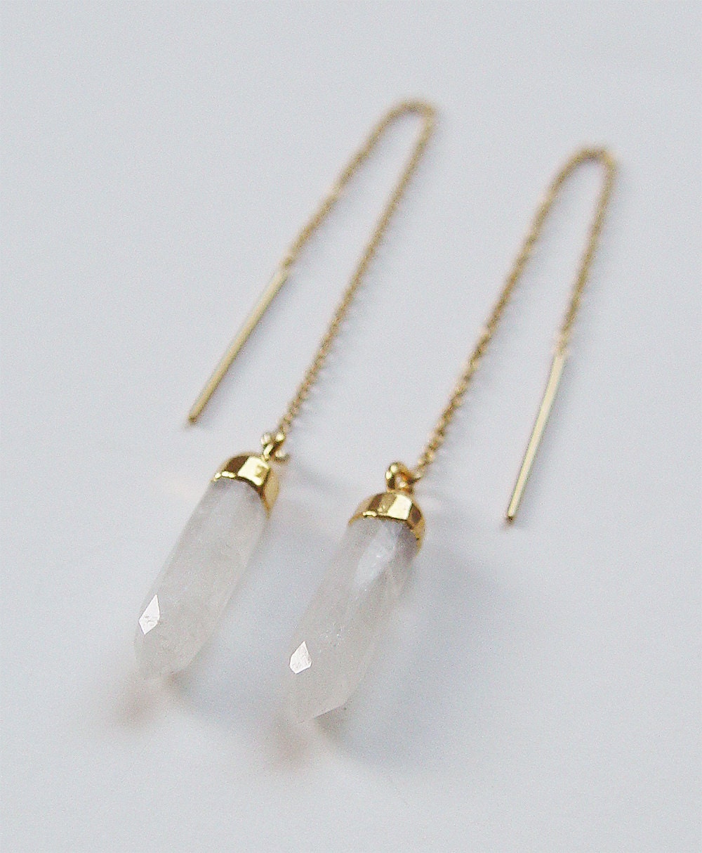 Moonstone Gold Chain Threader Earrings